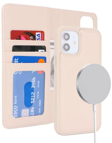 ELTEKER Hülle für iPhone 11 Handyhülle [Abnehmbare Magnetische] [Kabelloses Laden Kompatibel] Klapphülle Schutzhülle Lederhülle beige