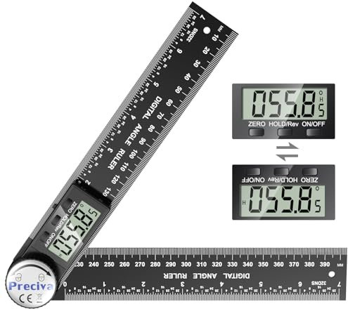 Preciva Strumento Digitale di Misura Angolare, Goniometro Angolare 400mm, Misurazione Angoli Interni ed Esterni, Indicatore Digitale LCD, Rilevatore di Angoli per Lavori in Legno