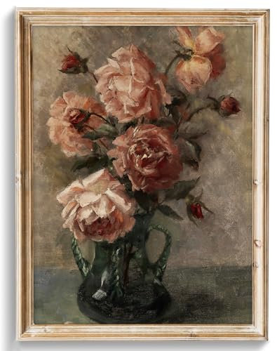 uniro Vintage-Blumen-Wandkunst, Retro-Blume, botanisches Gemälde, Bauernhaus-Wanddekoration, rustikale Stillleben-Rosen, Leinwanddrucke, Vintage-Kunst für Schlafzimmer, Badezimmer, Dekor (20,3 x 25,4