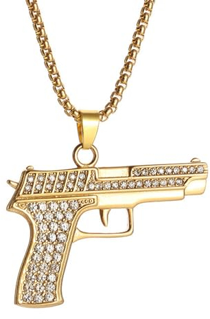 Kawailay Pistole Halskette Pistole Waffe Anhänger Kette Rock Punk Hip Hop Goldkette Rapper Biker Cooles Halskette für Männer Frauen - Gold Stil 2