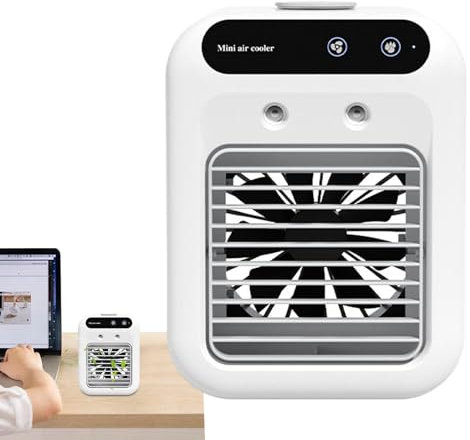 enfriador de aire – Humidificador de ventilador USB recargable con niebla, 3 modos de pulverización, 2 velocidades de viento, ventilador de pulverización con bajo ruido para sala de estar,