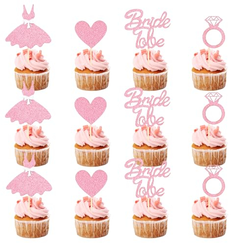 12 Pcs Bride To Be Cupcake Toppers Glitter Cake Toppers for Hen Party Decorations Bridal Shower Bachelorette Party Supplies Engagement (A8-HQPDCP)