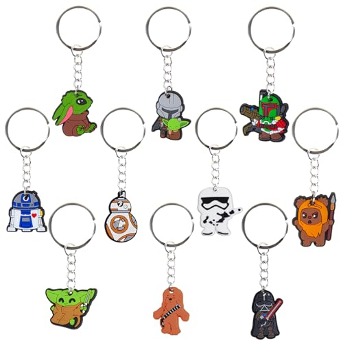 Star Krieg Schlüsselanhänger Kinder- 10pcs Sterne Wars Mitgebsel Kindergeburtstag Anime Schlüsselringe Silikon Schlüsselbund Anhänger für Party Supplies Give Aways Kindergeburtstag Yoda Fans Spielzeug