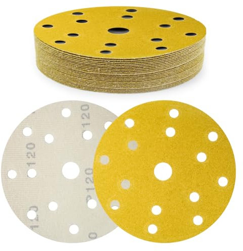 SenmaiTools 150mm Sanding Disc 15 Holes 120 grit Hook and Loop Sander Discs 30 pcs for Orbital Sanders - For Wood, Metal, Paint