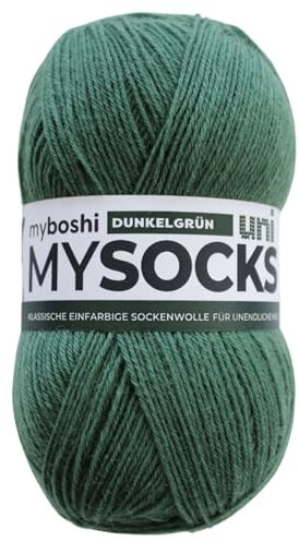 myboshi mysocks uni einfarbige Sockenwolle, 4-fädig, weich und geschmeidig, mit Aloe Vera behandelt, 100g, Ll 420m, Grün (Dunkelgrün), 1 Knäuel