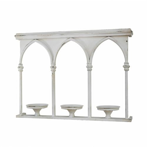 Loberon Wandkerzenhalter Oliviette, Klassisch Schöne Rundbögen, Nostalgischer Charme, Platz für DREI Kerzen, Zeitlose Eleganz, Kerzenständer, Dekoration, Eisen, antikweiß