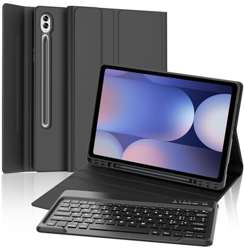 FOGARI Étui avec clavier pour Samsung Galaxy Tab S10 Plus/S9 FE Plus/S9 Plus 12.4, clavier QWERTY italien, clavier Bluetooth amovible pour Samsung Tab S10+/S9 FE+/S9+ 12.4, noir