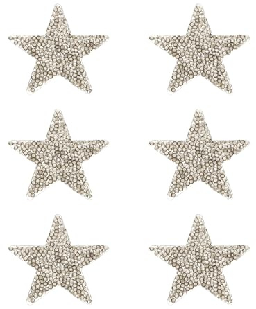 PATIKIL 6 Stück Bügelaufnäher Sterne für DIY Basteln Kleidung Grau 6cm | Selbstklebende Sterne Silber Strass Glitzer Kristall Aufkleber Patch Stoffverzierungen