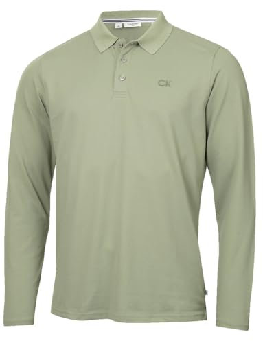 Calvin Klein Mens Long Sleeve Stretch Campus Polo Shirt - Sage - XL
