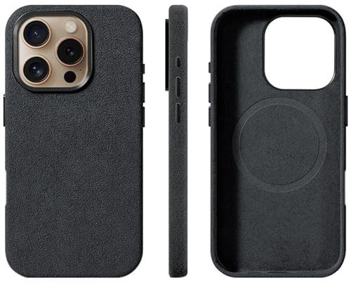 QANXGOG Alcantara Suede Case for iPhone 16 Pro Max/16 Pro/16 Plus/16, Compatible with MagSafe Handmade Genuine Italian Suede Leather Ultra-Slim Anti-Scratch Anti-Slip,Dark Gray,16 Pro Max