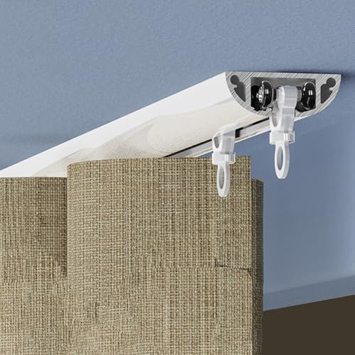 MZQMK Selbstklebende Decken Gardinenschiene Kein Bohren Vorhangschienen Gleiter Ultradünn Verdeckt Gardinenschiene Decke Montage Für Vorhänge, Raumteiler, Wohnmobil-Vorhang(Top A,2.0M/(6.6FT))