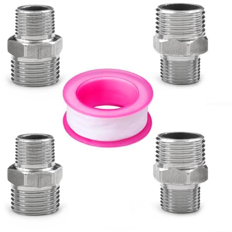 4Pcs Shower Hose Connectors with Sealant Plumbers Tape Male to Female Shower Adapter for Shower Hoses Water Pipes and Many Types of Pipework