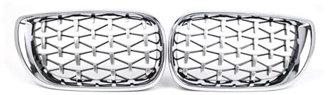 Rejilla De Radiador para BMW E46 4DR 320i 325i 330i 2002-2005 Parachoques Delantero Coche Capó Diamante 2 Piezas Parrilla Delantera De Riñón Parrilla Cromada Plateada Parrilla Delantera(Plata)