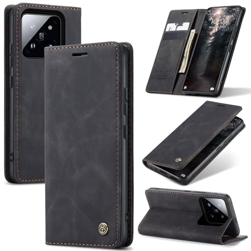 Azororo Handyhülle für Xiaomi 14 Pro 5G Hülle Premium Lederhülle Flip Case Magnet Tascher Kartenfach Standfunktion Klapphülle Schutzhülle für Xiaomi 14 Pro, Schwarz