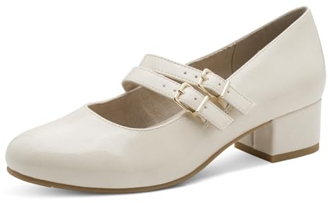 Jana Damen Mary Jane Kleiner Absatz Vegan, beige (Ivory patent), 41 EU