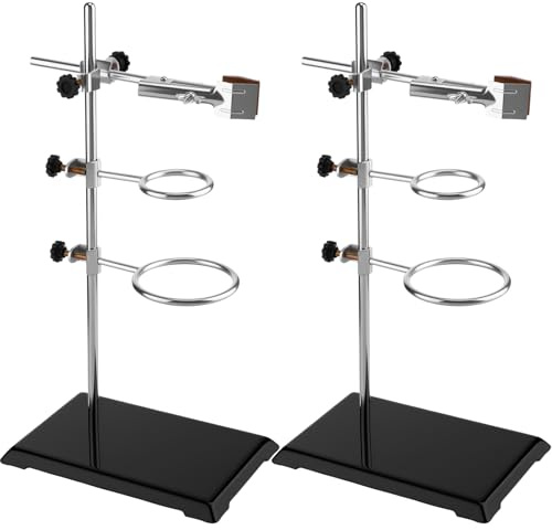 Otoolling 2 Set Chemistry Laboratory Stands Support Set, Steel Lab Stand with Cast Iron Base Lab Stand Rod 16 with Burette Clamp Flask Ring Clamps for Teachers Experimental Equipment Tools