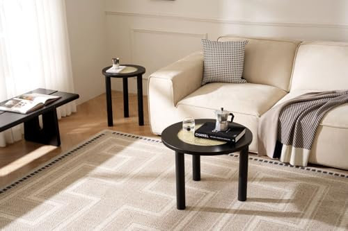 Cagnolier Mesa de centro redonda de madera maciza de pino con cristal de seguridad y aspecto de ratán, 3 tamaños (diámetro 40/60/80 cm), diseño natural, mesa auxiliar, mesa auxiliar de madera para