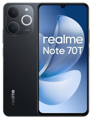 realme Note 70T Smartphone, 4+256GB, Batteria di lunga durata da 6.000 mAh, Protezione ArmorShell™, Spessore di soli 7,94 mm, Fino a 4+8 GB di RAM dinamica, NEXT AI, Caricabatterie non incluso, Nero