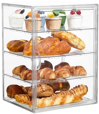 Amesor ,Expositor Acrílico 4 Niveles Para Pan - Organizador de Almacenamiento de Alimentos para Pan, Pasteles, Galletas, Sándwiches, Magdalenas, Masa, Apartamento y Despensa