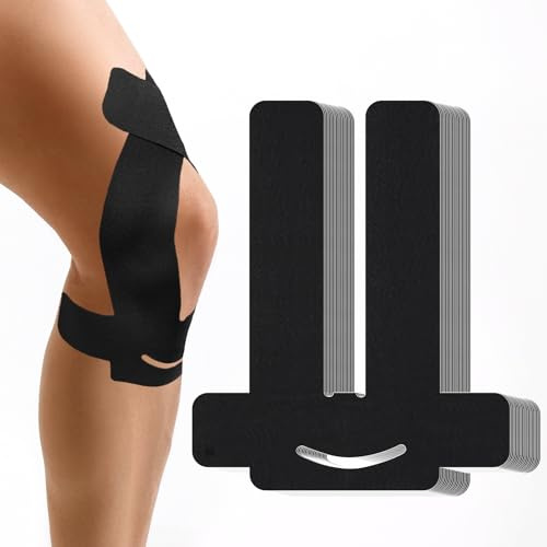 LURICO PreCut Kinesiotapes Knie, 20 Stück Wasserfestes kinesiotape für Knee Schmerzlinderung, Hautfreundlich Profi Physio Tape für Knieschmerzen Knie Haltungskorrektur (Schwarz)