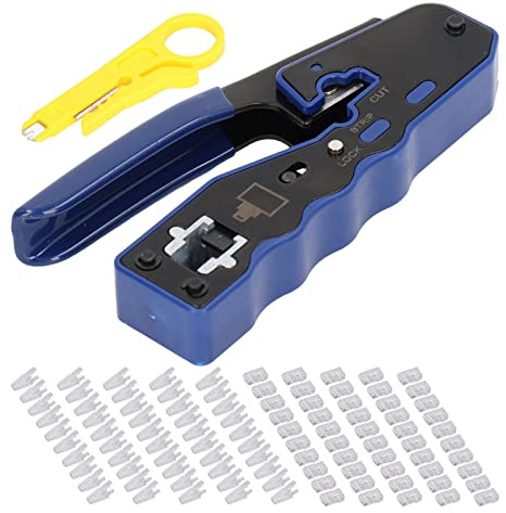 Outil à Sertir RJ45, Pince à Sertir et Dénudeur avec 50 Connecteurs, Kit Complet pour Câble Réseau Cat 8 - Matériaux Durables en Acier, Usage Professionnel et Domestique