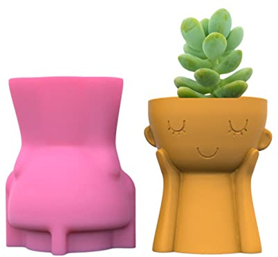 Geavonyg Moules en Silicone De Pot Fleur pour La Résine Époxy Forme Garçon Ciment d'argile Béton Jardinière Succulente Porte-Stylo Bougie Moule Époxy Moule Pot Fleur pour La Résine
