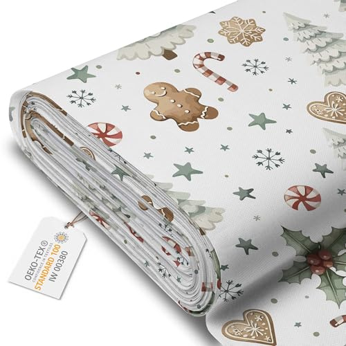 DreamRoots Oxford Weihnachtsstoff Meterware - Wasserabweisender Deko Stoff OEKO-TEX 220 g/m2 600D mit Weihnachtsmotiv zum Nähen,DIY,Tischdecken & Basteln