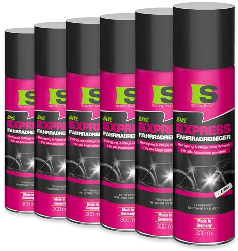 Spraytive 6 x 300ml Fahrradreiniger ohne Wasser mit Wachs für E-Bike & MTB | Trockenreinigung, für Lack, Carbon, Alu & Gummi, Abperleffekt, frischt Kunststoff auf, Rennrad & Gravel, Made in Germany