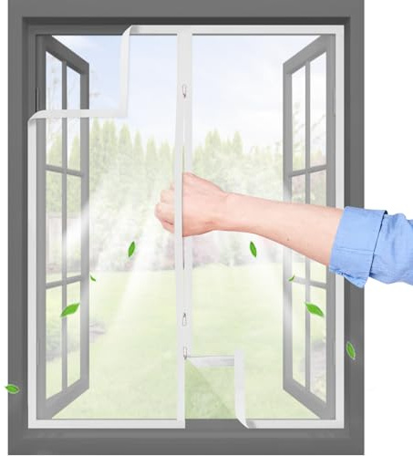 Fliegengitter Fenster Mit Klettband & Zipper, Weiß, 100x135 cm