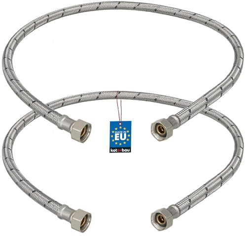 KOTARBAU® Flexschlauch 3/8“ x 3/8“, Wasserschlauch, Panzerschlauch 90 cm | 2er Set, Anschlussschlauch für Armatur, Schlauch Für Wasserhahn, Edelstahlummantelt, Silber
