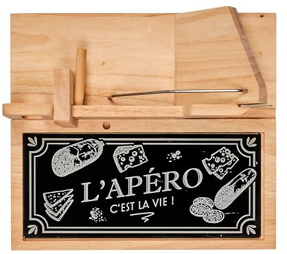 LA CHAISE LONGUE Trancheuse à Saucisson l'Apéro C'est la Vie Marron | Acier inoxydable bois de pin et verre, guillotine à saucisson conviviale, apéros entre amis, cadeau