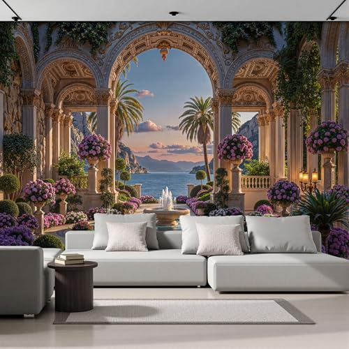 Papel Tapiz Fotográfico Jardín De Estilo Europeo Paisaje Retro, 3D Art Mural Cafe Restaurant Dormitorio Decoración para el Hoga Murales Pintado a Papel Fotomural 200Anx140Al cm