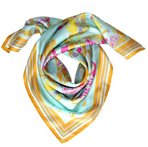 LORENZO CANA Luxus Seidentuch aufwändig bedruckt Tuch 100% Seide harmonische Farben Damentuch Schaltuch, Grün, 70 x 70 cm