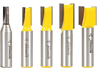 Yonico 14522 5 Bit Straight Router Bit Set 1/2-Inch Shank