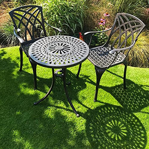 Lazy Susan Eve Round 2 Seater Garden Table and Chairs Set | Cast Aluminim | Weatherproof | Maintenance Free | Antique Bronze Finish | 2 April Chairs | 3 Year Guarantee