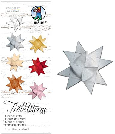 Ursus 3200088 - Papierstreifen für Fröbelsterne, silber matt, aus Tonzeichenpapier 130 g/qm, ca. 1 x 50 cm, 100 Streifen für ca. 25 Sterne, Bastelklassiker zur Weihnachtszeit