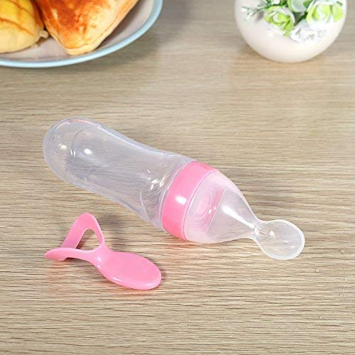 Biberon Cuchara silicona bebe aprendizaje para leche cuchara bebe dispensadora lactancia y alimentación cucharilla pure bebe alimentador de fruta para bebé Alimentador 90ml rosado