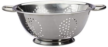 Relaxdays Küchensieb Edelstahl, Seiher mit Griffen, runder Standfuß, Abtropfsieb, Salatsieb, Nudeln, 28 cm Ø, Silber
