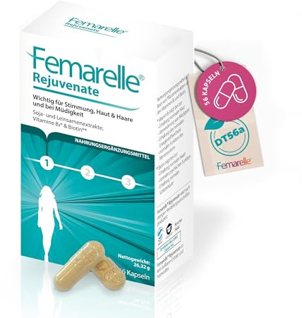 Femarelle Rejuvenate Perimenopause Kapseln | Unterstützung von Energie, Stimmung, Haut & Haaren, Female Hormon Balance, mit DT56a, Vitamin B2, Leinsamenextrakt & Biotin