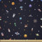 ABAKUHAUS Raumschiff Stoff als Meterware, Sterne Alien Planeten, Microfaser Stoff für Dekoratives Basteln, 1M (230x100cm), Schwarz Blau Orange