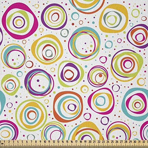 ABAKUHAUS Bunt Microfaser Stoff als Meterware, Kreis und Punkt-Frühling, Deko Basteln Polsterstoff Textilien, 2M (230x200cm), Weiß Grün Gelb