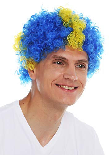 WIG ME UP - MMAM-15M Perücke Karneval Afro Fan-Perücke Fußball WM gelbes Kreuz auf Blau Schweden