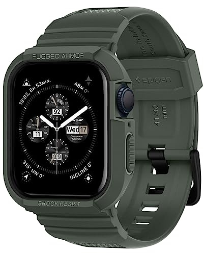 Spigen Funda y Correa Rugged Armor Pro Compatible con Apple Watch Series 9 8 7 41mm y Series SE2 6 SE 5 4 40mm - Verde Militar