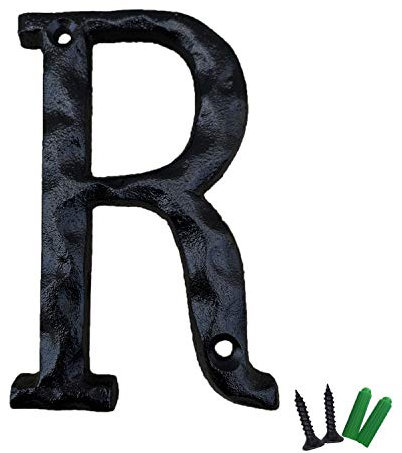 5 Inch High House Letters, Solid Cast Iron Home Address Letters, Perfect Matching Our 5.5 Inch House Numbers, Black Finished (Letter R)
