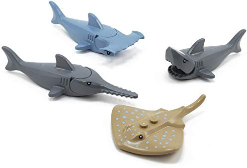One More Brick Lego Sharks - 3 tiburones y mantarraya/Manta-Ray | Piezas originales de Lego