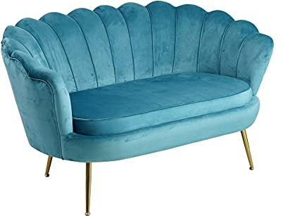 LaNatura Muschelsofa Metall Gold Samt Blau