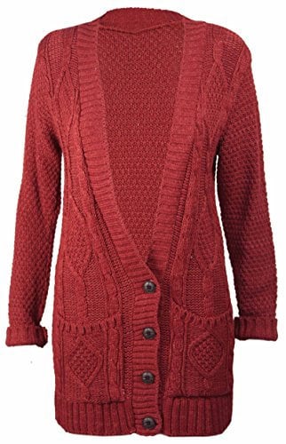 Purple Hanger New Womens Everyday Long Sleeve Button Top Ladies Chunky Aran Cable Knit Grandad Cardigan (16-18, Orange)