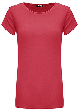 Fashion Star Womens Plain Ribbed Cap Sleeve Basic Stretchy T-Shirt Top Ribbed T Shirt Red Plus Size (UK 20/22)