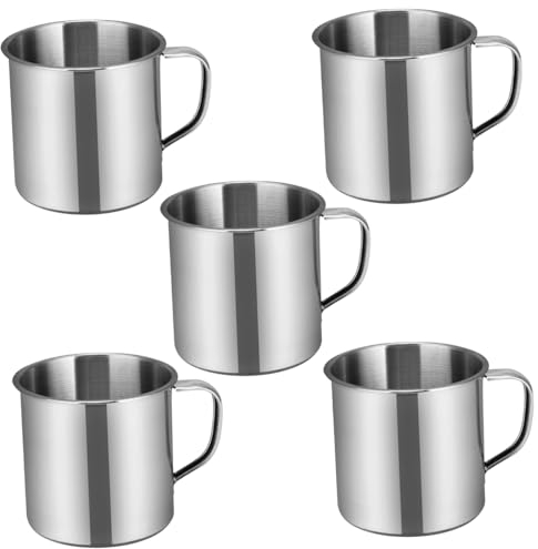 STOBOK 5Pcs Camping Kaffeetasse Trinken Suppe Tasse Edelstahl Wasserbecher Outdoor Tasse mit Griff für Heiße Oder Kalte Tasse Wanderjagdfischen
