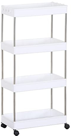 Rebecca Mobili Raumsparwagen, Regal mit Rädern, weiß, Metall-Kunststoff, 4 Etagen, für Gewürze feuchtigkeitsresistent - Maße: 85 x 40 x 23 cm (HxBxT) - Art. RE6746